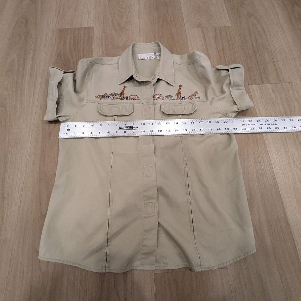 Vintage Velcro Safari Short Sleeve with giraffe and elephant embroidery Size L - Picture 7 of 8